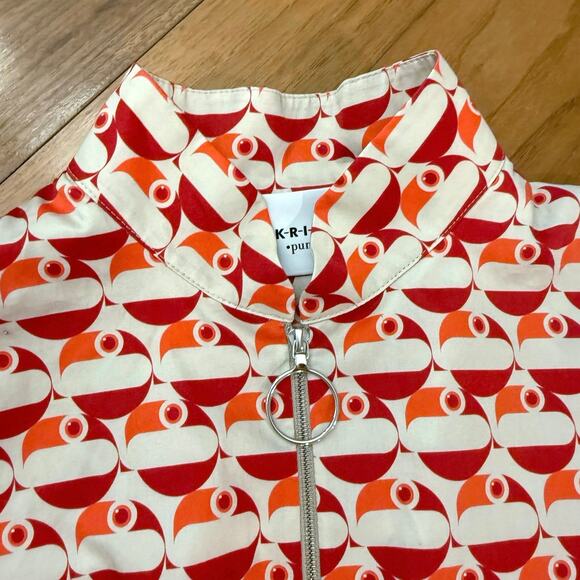 Akris Punto Dress Size 8 Cotton Belted Pockets Mod Retro Bird Circle Dot NWOT - Picture 4 of 16